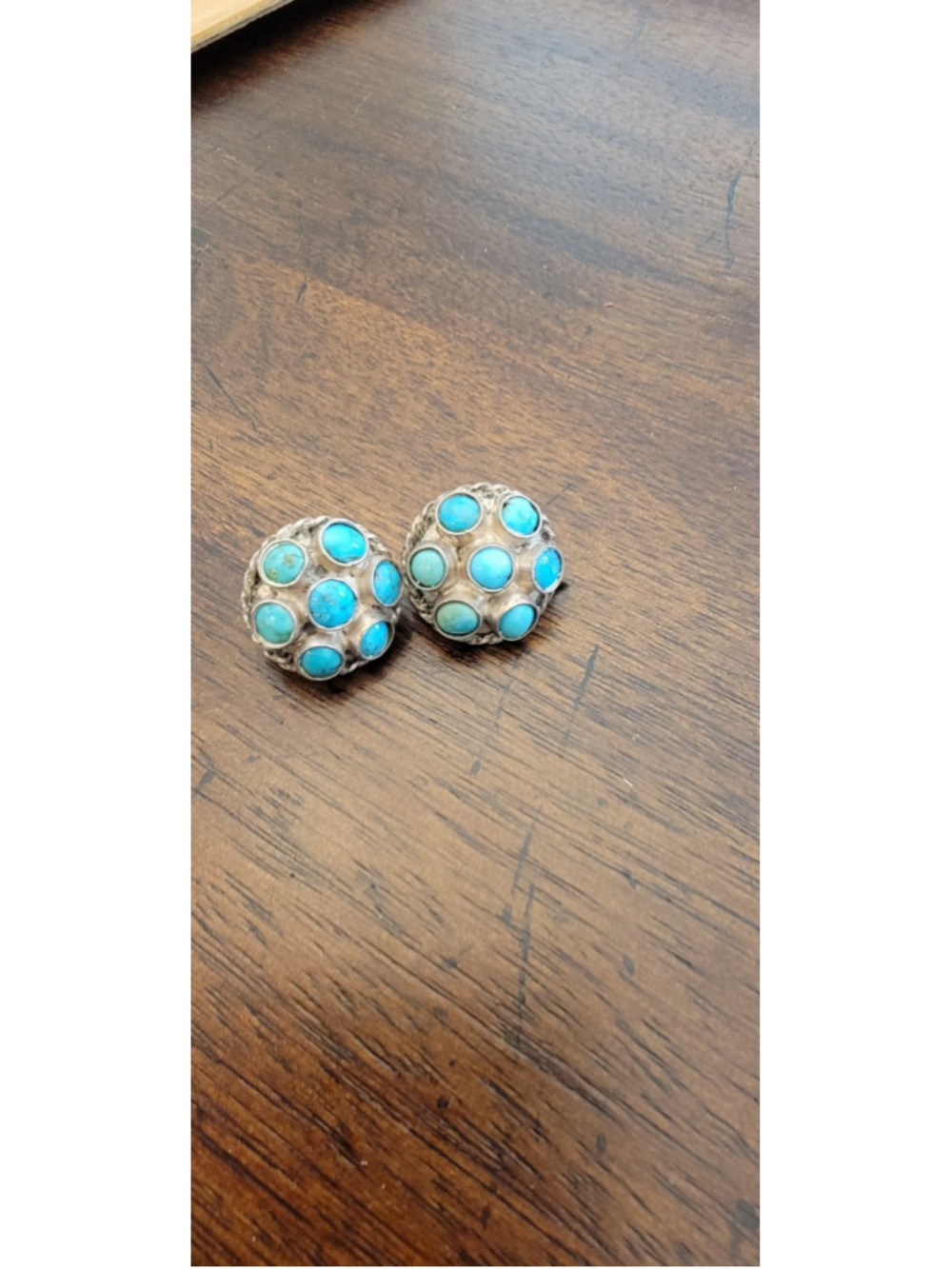 Vintage Sterling Silver Turquoise Flower Cluster Clip On Earrings